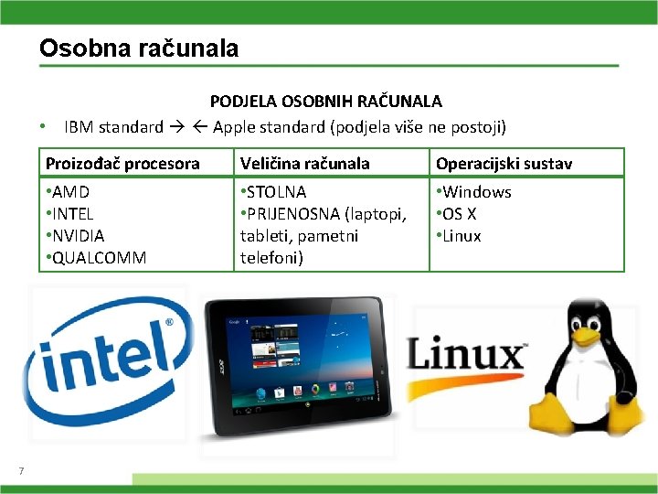 Osobna računala PODJELA OSOBNIH RAČUNALA • IBM standard Apple standard (podjela više ne postoji)