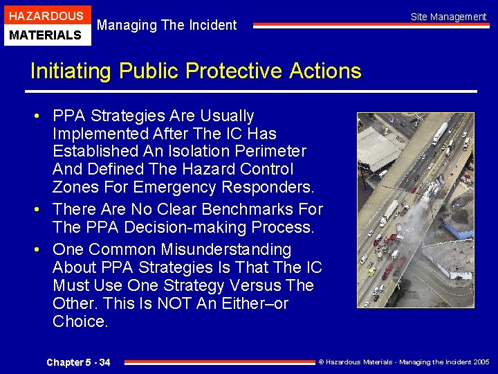 HAZARDOUS MATERIALS Site Management Managing The Incident Initiating Public Protective Actions • PPA Strategies