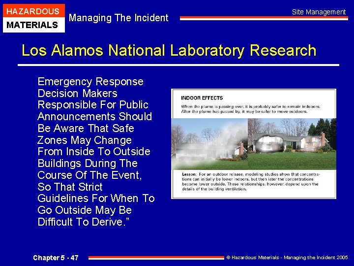 HAZARDOUS MATERIALS Managing The Incident Site Management Los Alamos National Laboratory Research Emergency Response