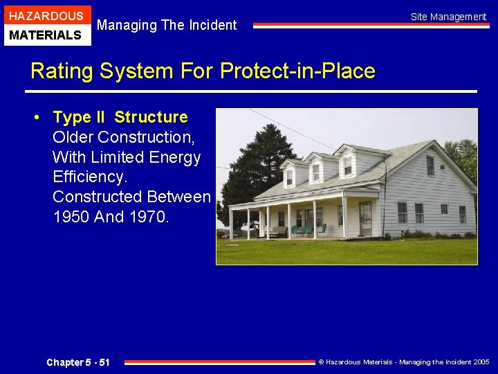 HAZARDOUS MATERIALS Site Management Managing The Incident Rating System For Protect-in-Place • Type II