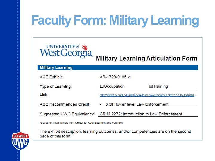 Faculty Form: Military Learning 