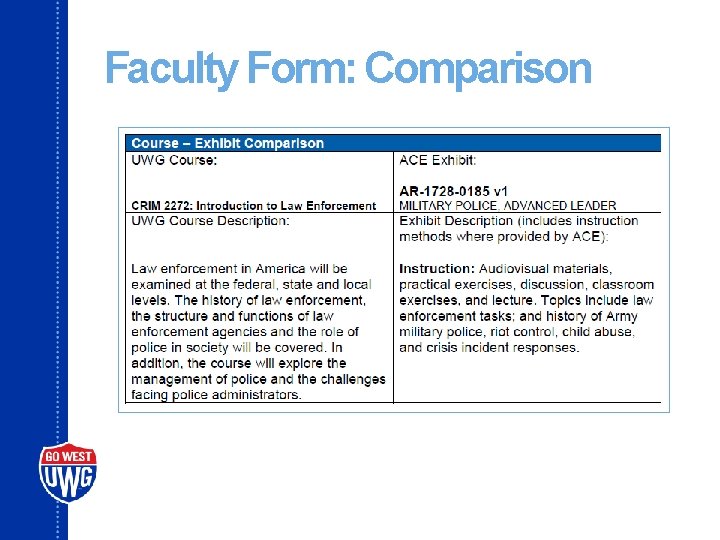 Faculty Form: Comparison 