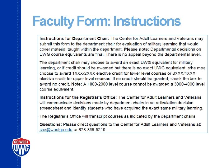 Faculty Form: Instructions 