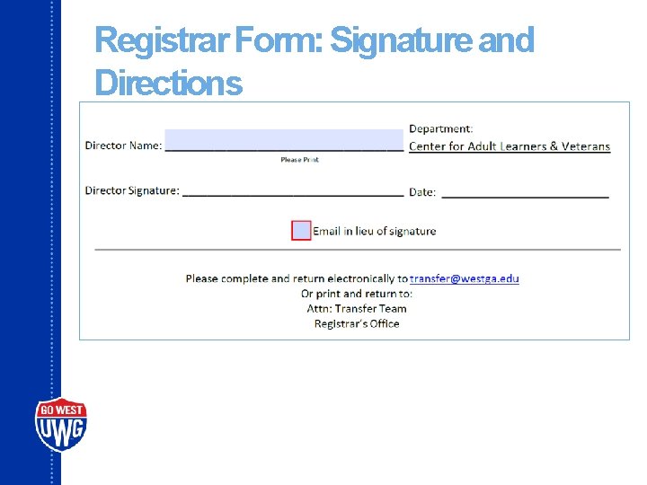 Registrar Form: Signature and Directions 