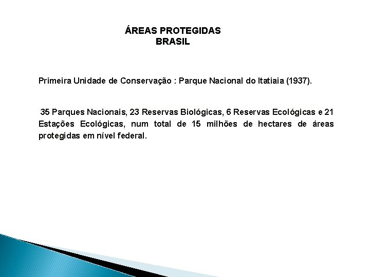 ÁREAS PROTEGIDAS BRASIL Primeira Unidade de Conservação : Parque Nacional do Itatiaia (1937). 35