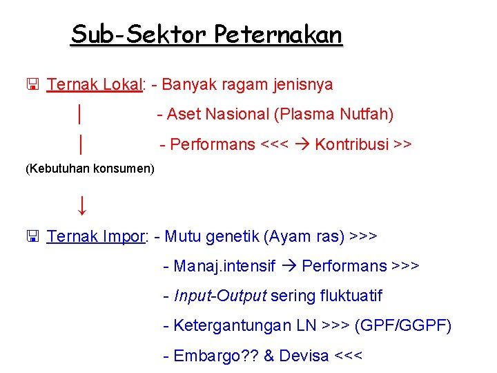 Sub-Sektor Peternakan < Ternak Lokal: - Banyak ragam jenisnya │ - Aset Nasional (Plasma