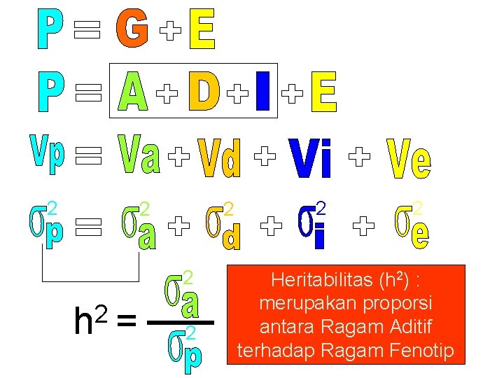 2 2 2 h = 2 2 2 Heritabilitas (h 2) : merupakan proporsi