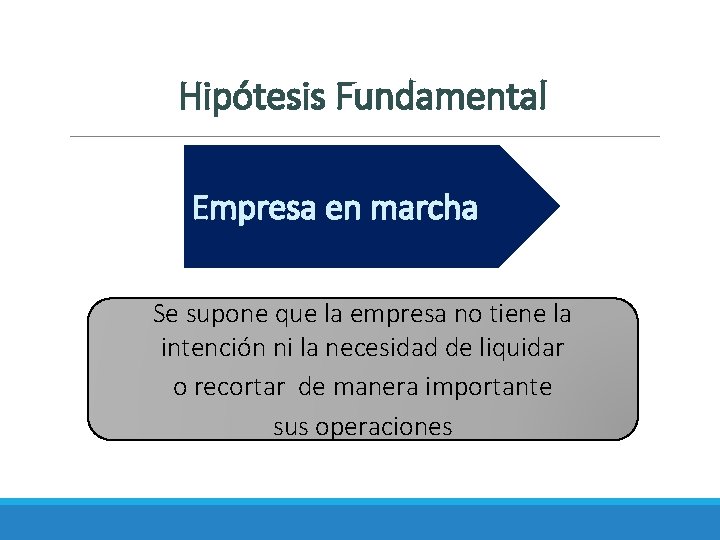 Hipótesis Fundamental Empresa en marcha Se supone que la empresa no tiene la intención