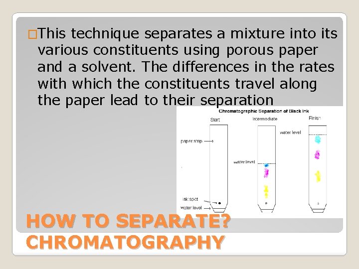 �This technique separates a mixture into its various constituents using porous paper and a