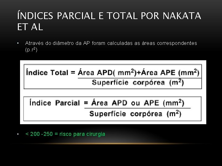 ÍNDICES PARCIAL E TOTAL POR NAKATA ET AL • Através do diâmetro da AP