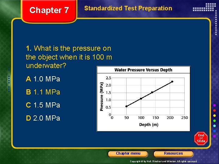 Chapter 7 Standardized Test Preparation 1. What is the pressure on the object when