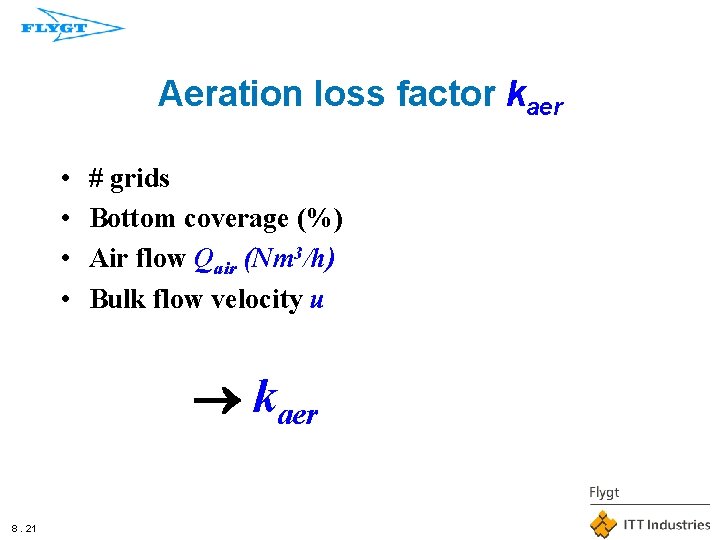 Aeration loss factor kaer • • # grids Bottom coverage (%) Air flow Qair