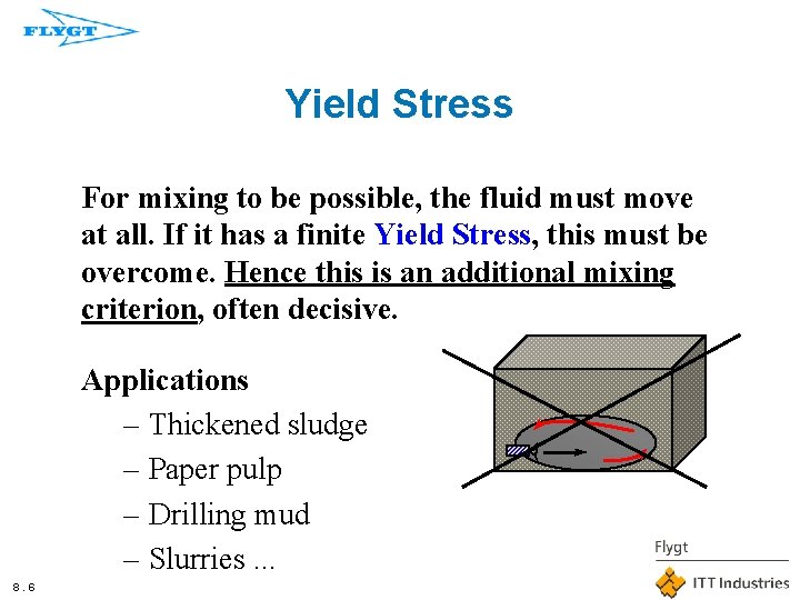 Yield Stress For mixing to be possible, the fluid must move at all. If