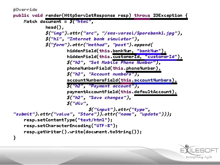 @Override public void render(Http. Servlet. Response resp) throws IOException { Match document = $("html",