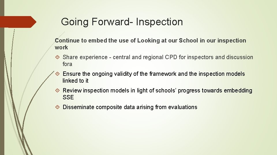 Going Forward- Inspection Continue to embed the use of Looking at our School in