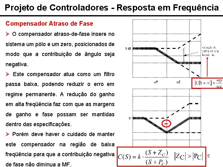 Projeto de Controladores - Resposta em Frequência Compensador Atraso de Fase Ø O compensador