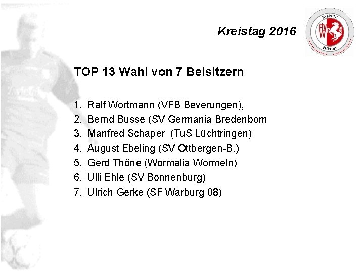 Kreistag 2016 TOP 13 Wahl von 7 Beisitzern 1. 2. 3. 4. 5. 6.
