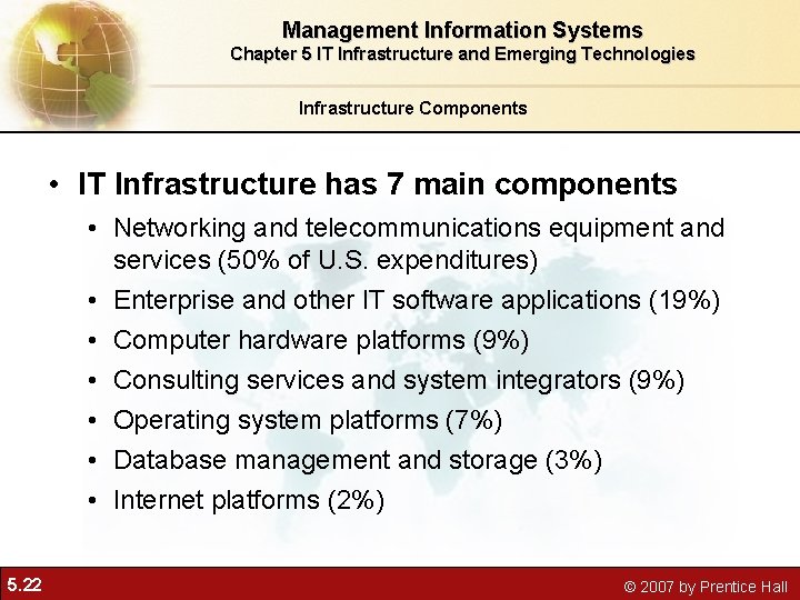Management Information Systems Chapter 5 IT Infrastructure and Emerging Technologies Infrastructure Components • IT