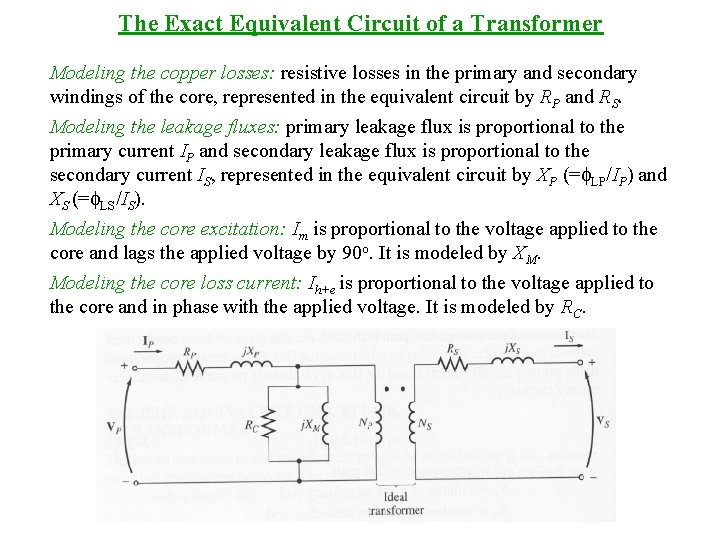 The Exact Equivalent Circuit of a Transformer Modeling the copper losses: resistive losses in