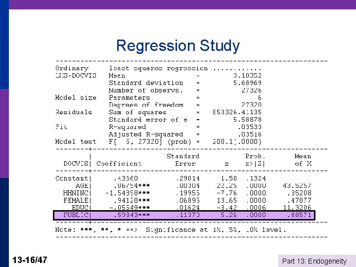 Regression Study 13 -16/47 Part 13: Endogeneity 