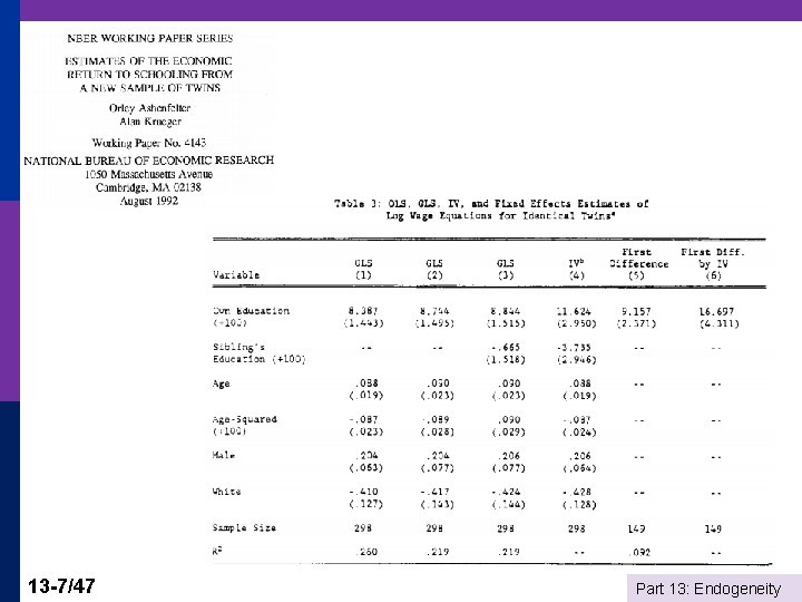 13 -7/47 Part 13: Endogeneity 