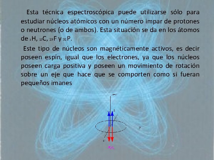 Esta técnica espectroscópica puede utilizarse sólo para estudiar núcleos atómicos con un número impar