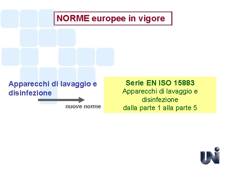 NORME europee in vigore Apparecchi di lavaggio e disinfezione nuove norme Serie EN ISO