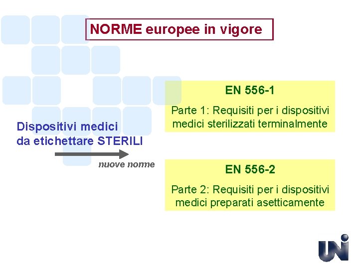 NORME europee in vigore EN 556 -1 Dispositivi medici da etichettare STERILI nuove norme