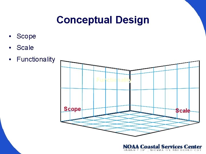 Conceptual Design • Scope • Scale • Functionality Scope Scale 