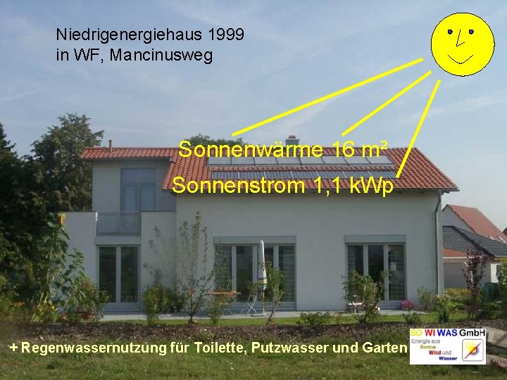 Niedrigenergiehaus 1999 in WF, Mancinusweg Sonnenwärme 16 m² Sonnenstrom 1, 1 k. Wp +