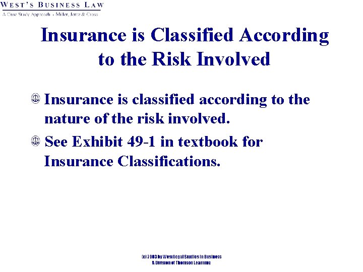 Insurance is Classified According to the Risk Involved Insurance is classified according to the Insurance is Classified According to the Risk Involved Insurance is classified according to the