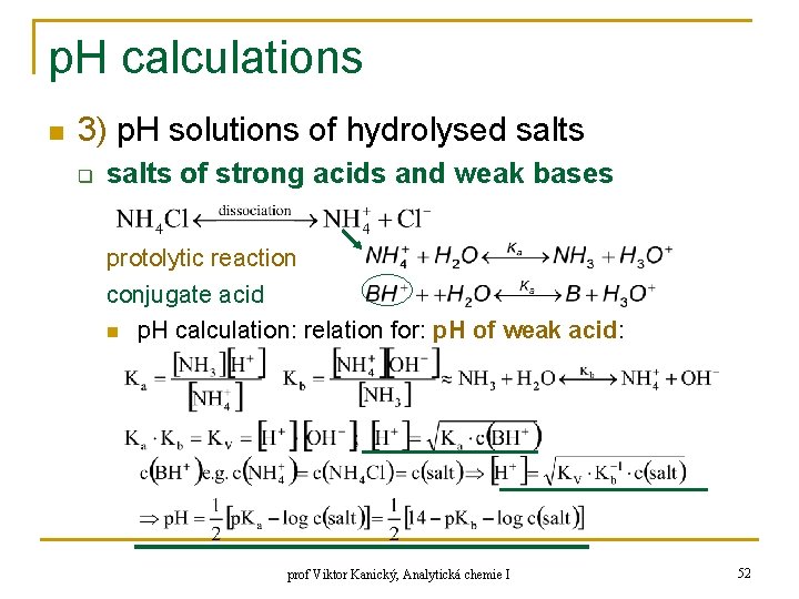 p. H calculations n 3) p. H solutions of hydrolysed salts q salts of p. H calculations n 3) p. H solutions of hydrolysed salts q salts of