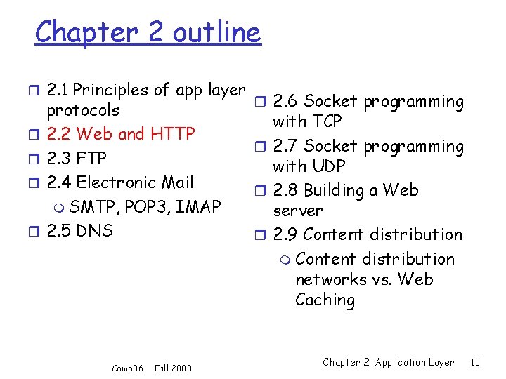 Chapter 2 outline r 2. 1 Principles of app layer r r protocols 2.