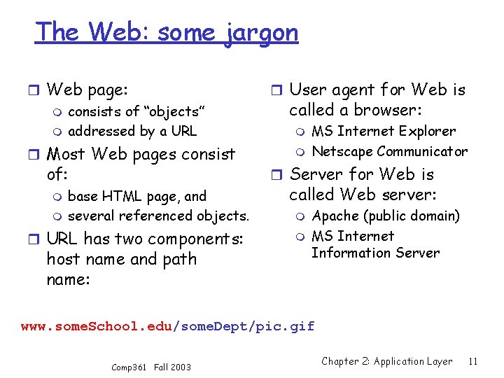 The Web: some jargon r Web page: m consists of “objects” m addressed by