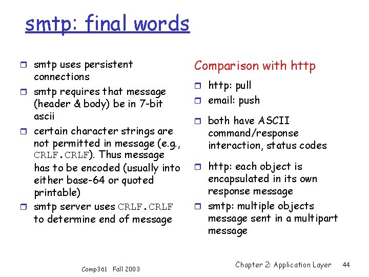 smtp: final words r smtp uses persistent connections r smtp requires that message (header
