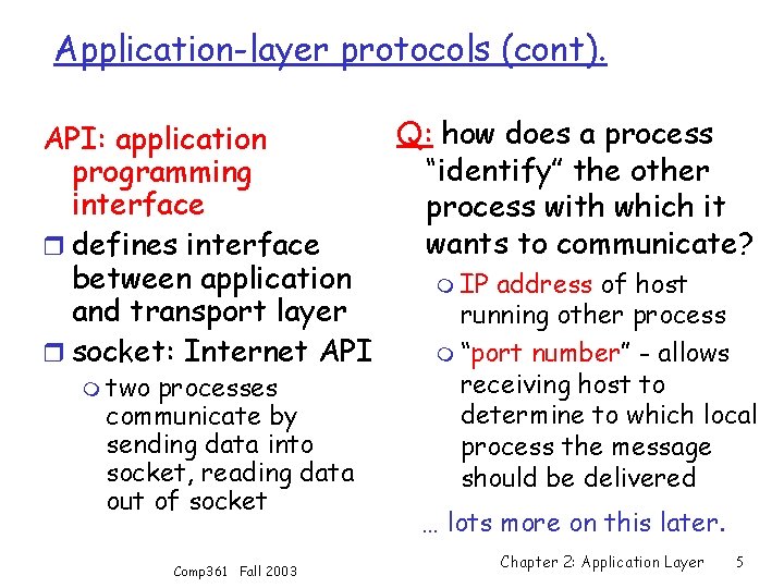 Application-layer protocols (cont). Q: how does a process API: application “identify” the other programming