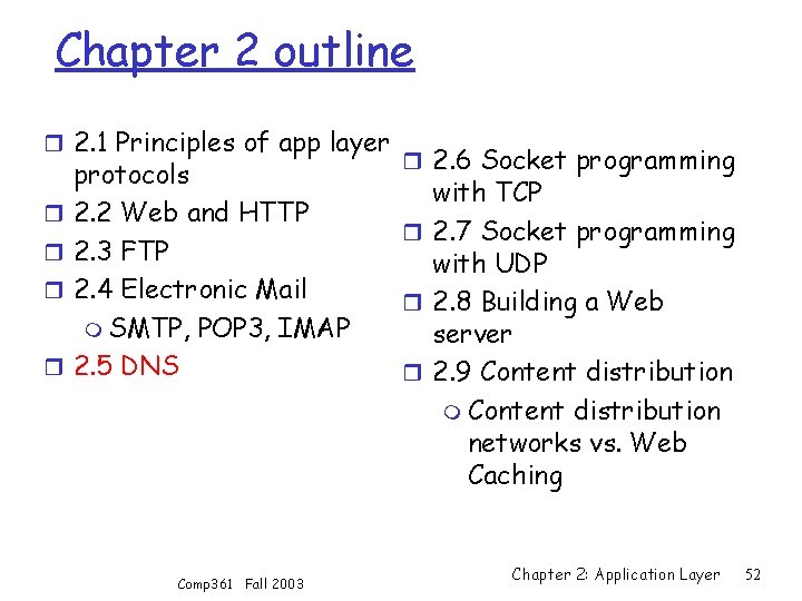 Chapter 2 outline r 2. 1 Principles of app layer r r protocols 2.