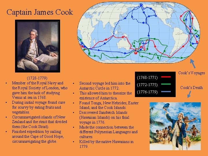 Captain James Cook • • • Captain James Cook, born in 1728 in Martonin-Cleveland,