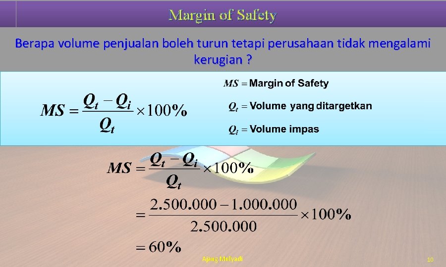 Margin of Safety Berapa volume penjualan boleh turun tetapi perusahaan tidak mengalami kerugian ?