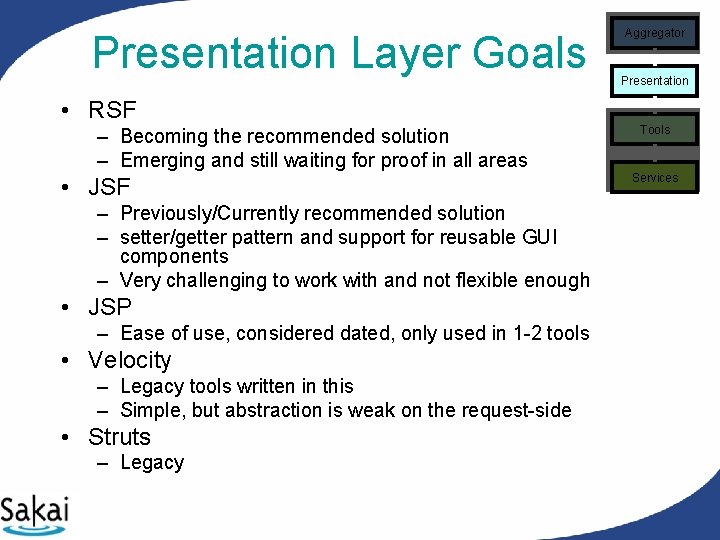 Presentation Layer Goals • RSF – Becoming the recommended solution – Emerging and still Presentation Layer Goals • RSF – Becoming the recommended solution – Emerging and still