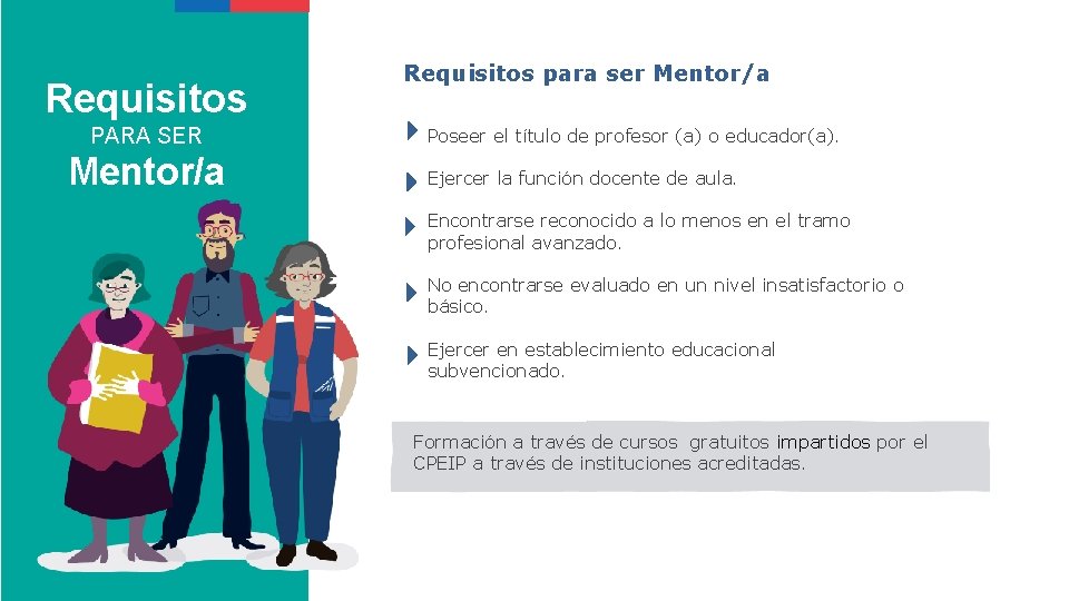 Requisitos PARA SER Mentor/a Requisitos para ser Mentor/a Poseer el título de profesor (a)