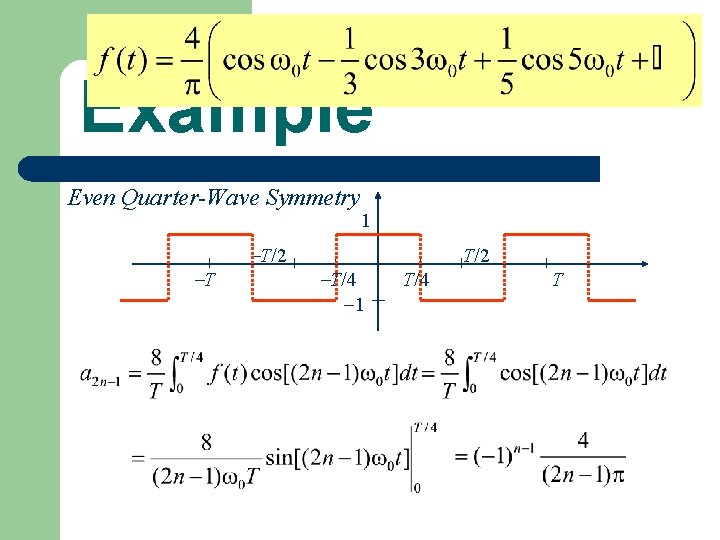 Example Even Quarter-Wave Symmetry T T/2 T/4 1 1 T/2 T/4 T 