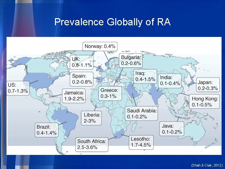 Prevalence Globally of RA (Shah & Clair, 2012) 