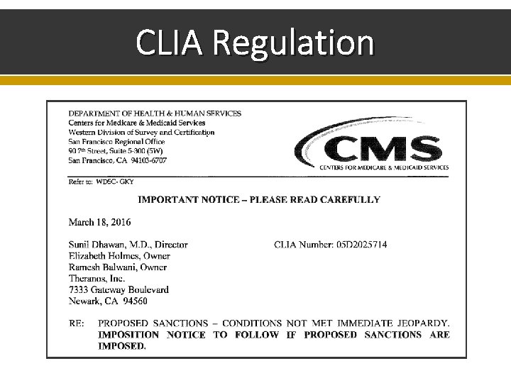 CLIA Regulation 