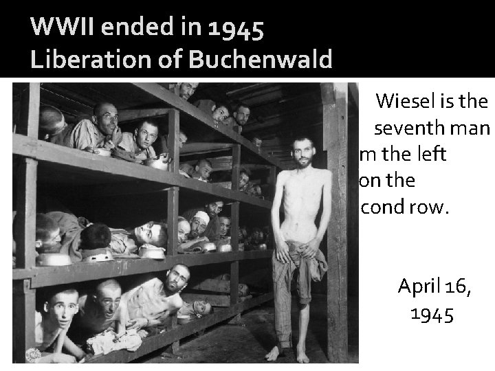 WWII ended in 1945 Liberation of Buchenwald Wiesel is the seventh man from the WWII ended in 1945 Liberation of Buchenwald Wiesel is the seventh man from the