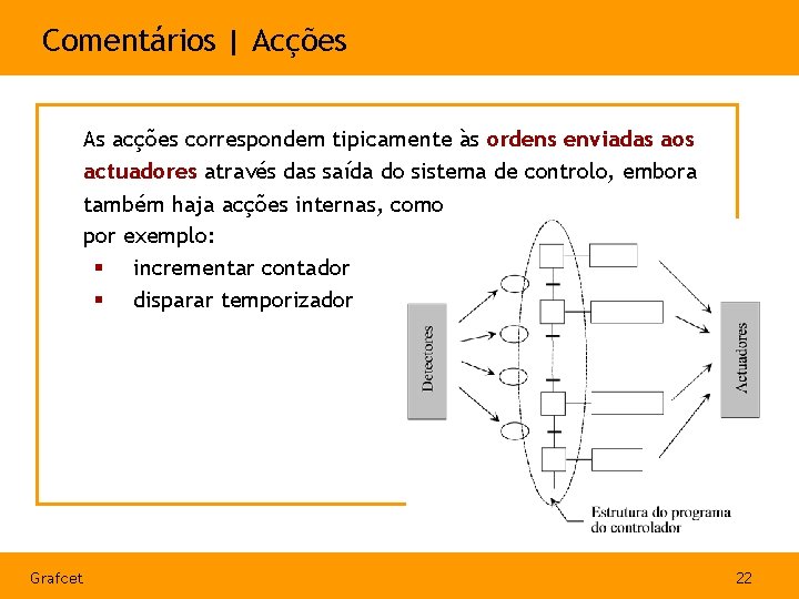 Comentários | Acções As acções correspondem tipicamente às ordens enviadas aos actuadores através das