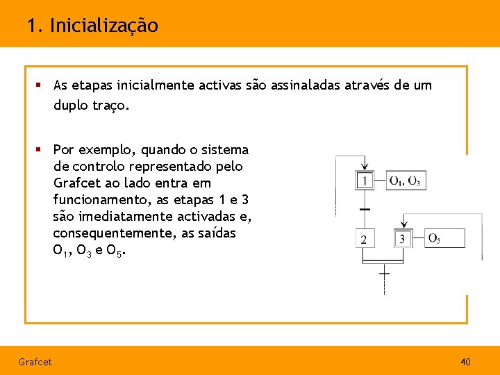 1. Inicialização § As etapas inicialmente activas são assinaladas através de um duplo traço.