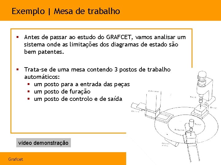 Exemplo | Mesa de trabalho § Antes de passar ao estudo do GRAFCET, vamos