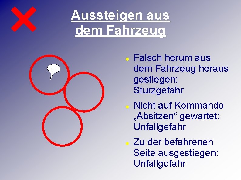 Aussteigen aus dem Fahrzeug . . . Falsch herum aus dem Fahrzeug heraus gestiegen: