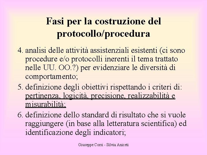 Fasi per la costruzione del protocollo/procedura 4. analisi delle attività assistenziali esistenti (ci sono